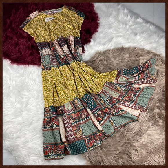 EASEL "Pretty Days" Cottagecore Mix Print Free Flow & Relaxed Pleated Maxi Dress - Picture 14 of 16